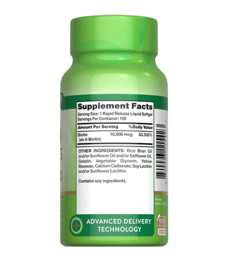 Biotin Softgels 10,000 mcg - 100 Liquid Softgels