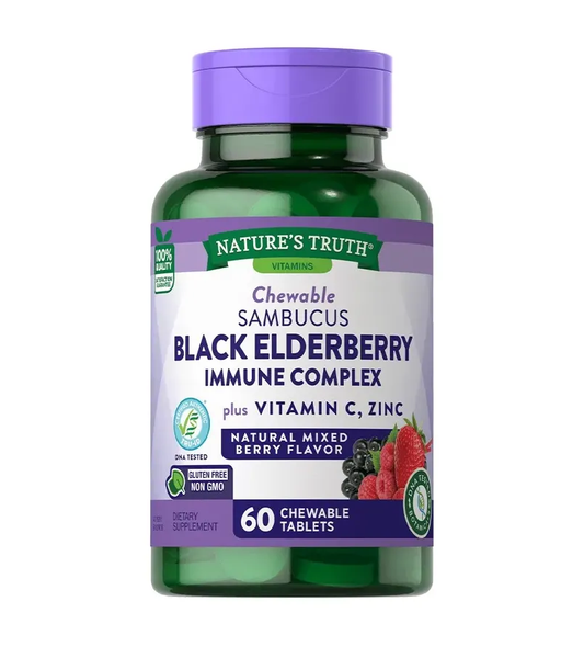 Black Elderberry Immune Complex plus Vitamin C, Zinc  - 60 Chewable Tablets