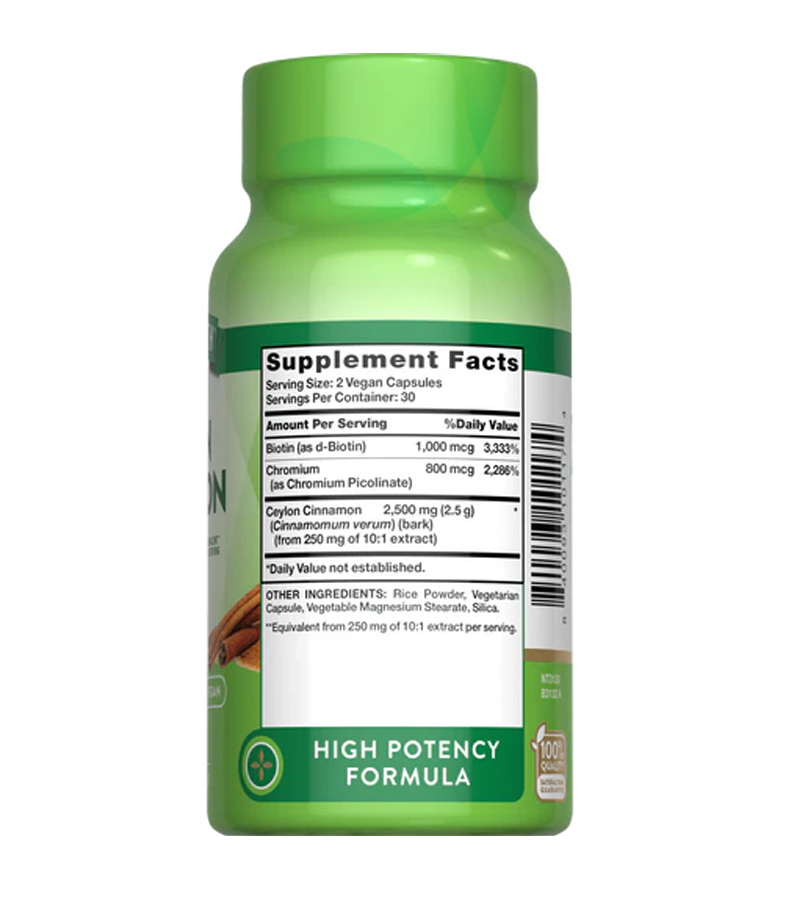 CEYLON CINNAMON 2500 MG WITH BIOTIN & CHROMIUM - 60 Vegetarian Capsules