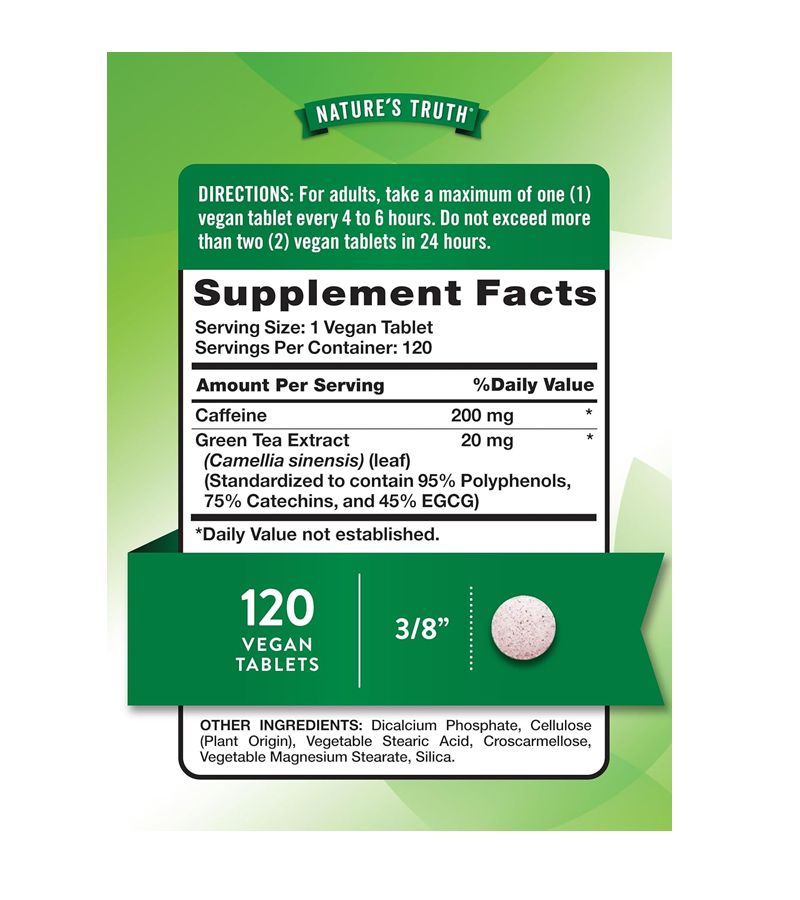 Caffeine 220 mg plus Green Tea Extract - 120 Tablets