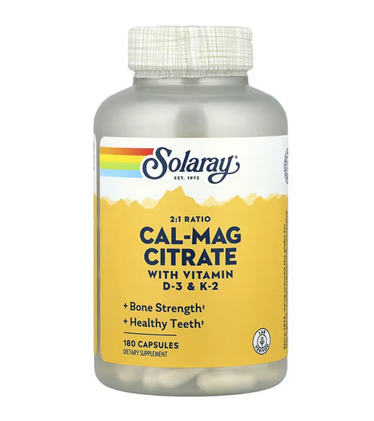 Cal-Mag Citrate 2:1 Ratio with D3 & K2 - 180 Capsules