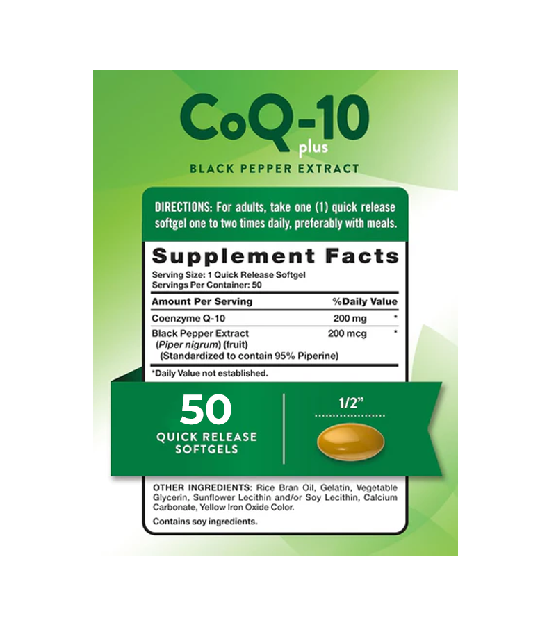 CoQ10 200mg With Black Pepper Extract - 50 Softgels