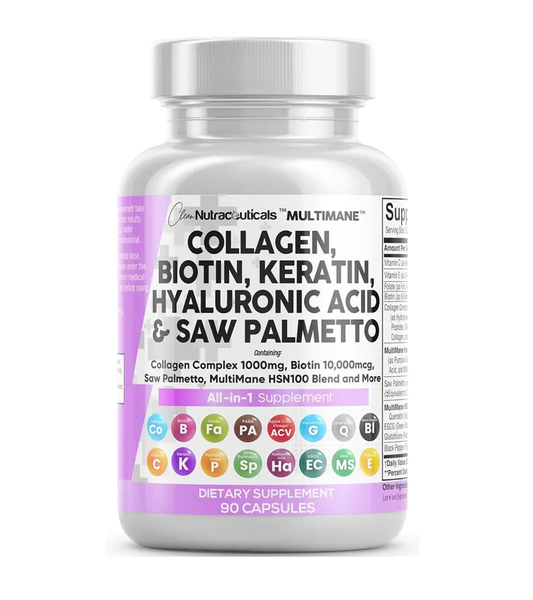 Collagen Biotin Keratin Saw Palmetto Hyaluronic Acid - 90 Capsules