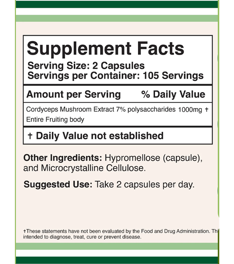 Cordyceps Mushroom Extract - 210 Capsules