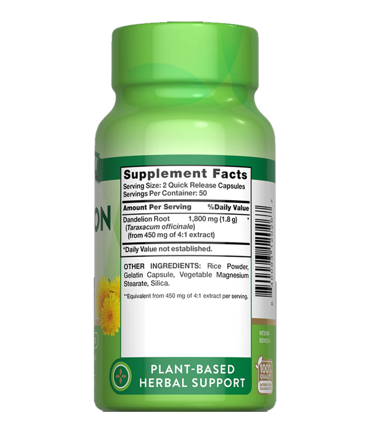 DANDELION ROOT EXTRACT 1800 MG - 100 Quick Release Capsules