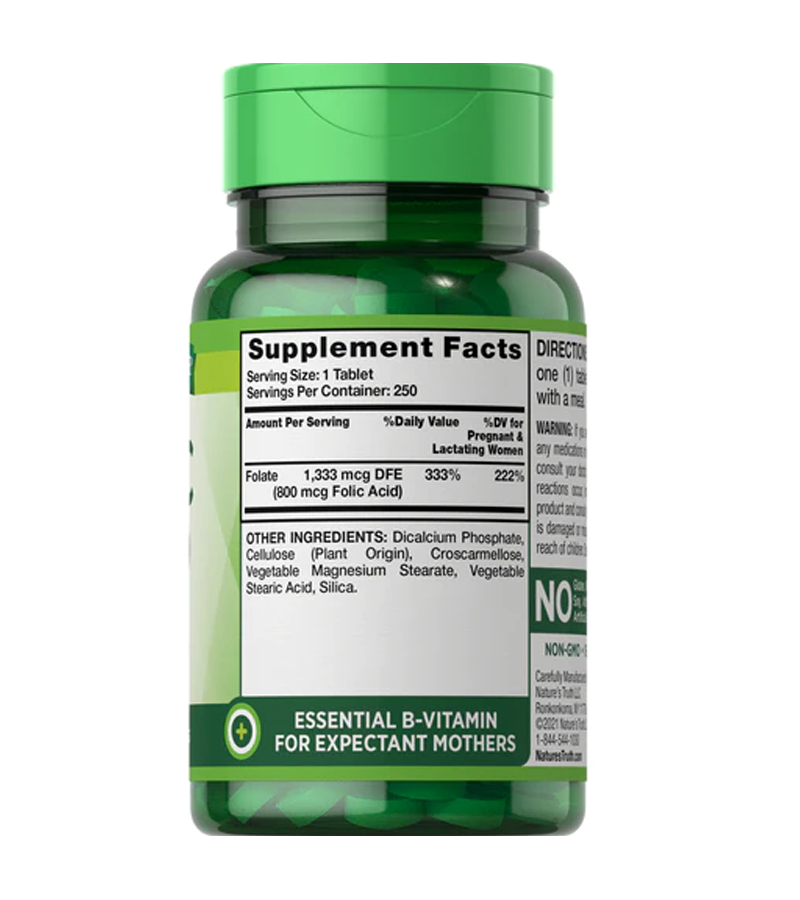 FOLIC ACID (Folate) 800 MCG - 250 Tablets