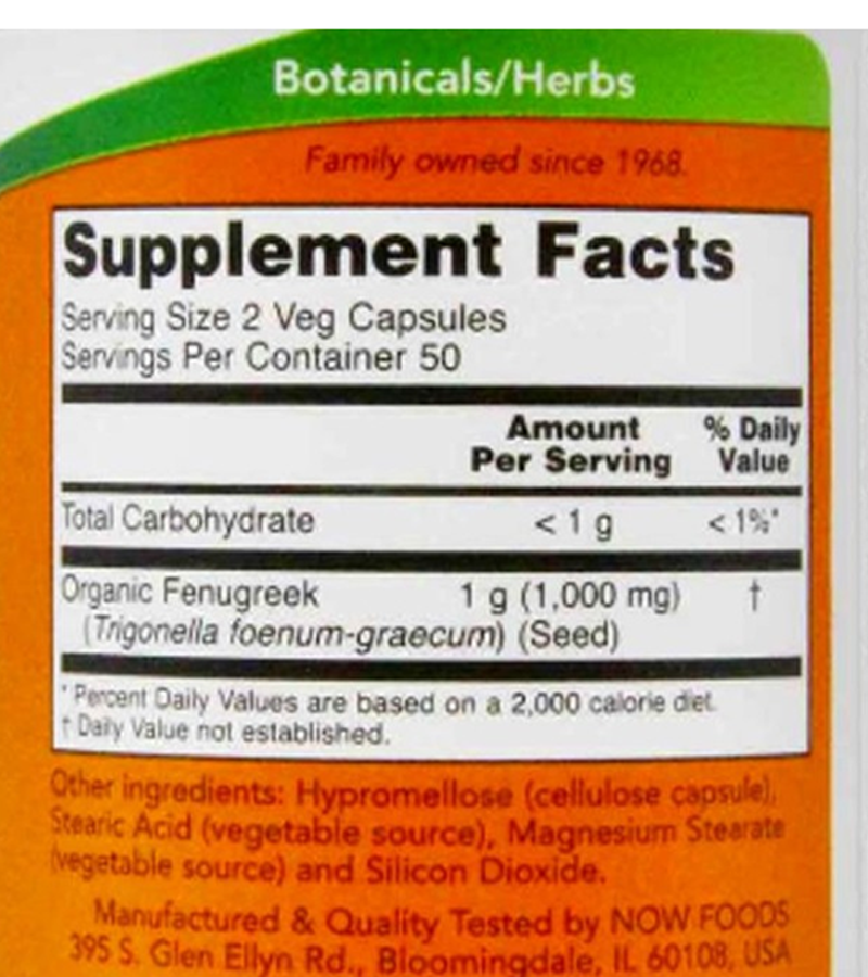 Fenugreek 500 mg - 100 Veg Capsules