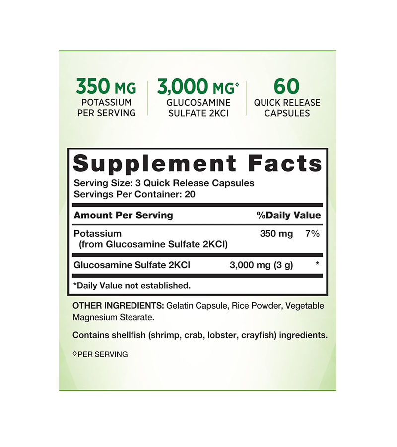Glucosamine Sulfate 2KCL 3,000mg Triple Strength Quick Release Capsules - 60 Capsules