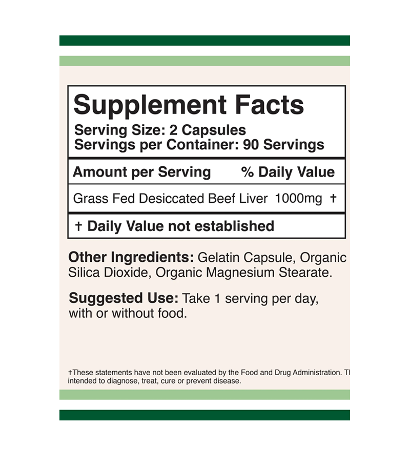 Grass Fed Beef Liver Supplement - 180 Capsules