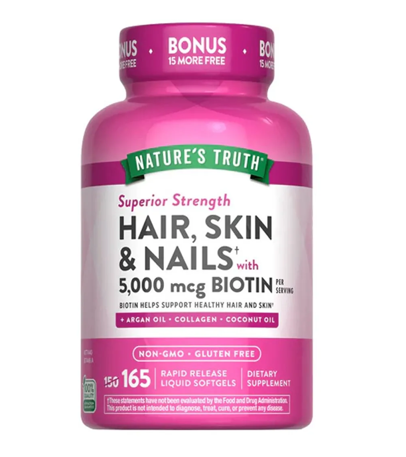 HAIR, SKIN & NAILS WITH BIOTIN 5000 MCG - 165 Quick Release Softgels