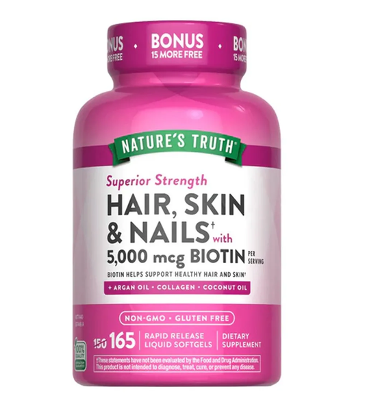 HAIR, SKIN & NAILS WITH BIOTIN 5000 MCG - 165 Quick Release Softgels