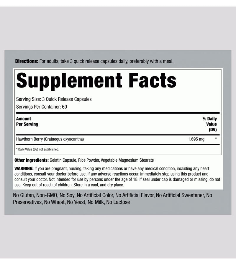 Hawthorn Berries, 1695 mg (per serving), 180 Quick Release Capsules