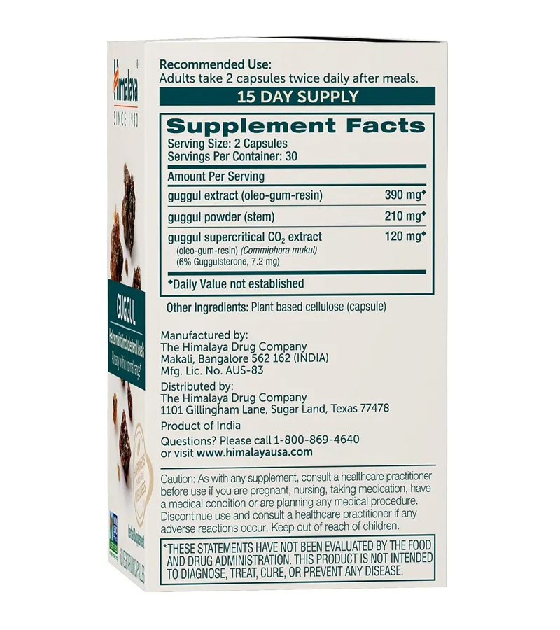 Himalaya Guggul Herbal Supplement, HDL & LDL Support, Liver Health, Liver Cleansing - 60 Capsules