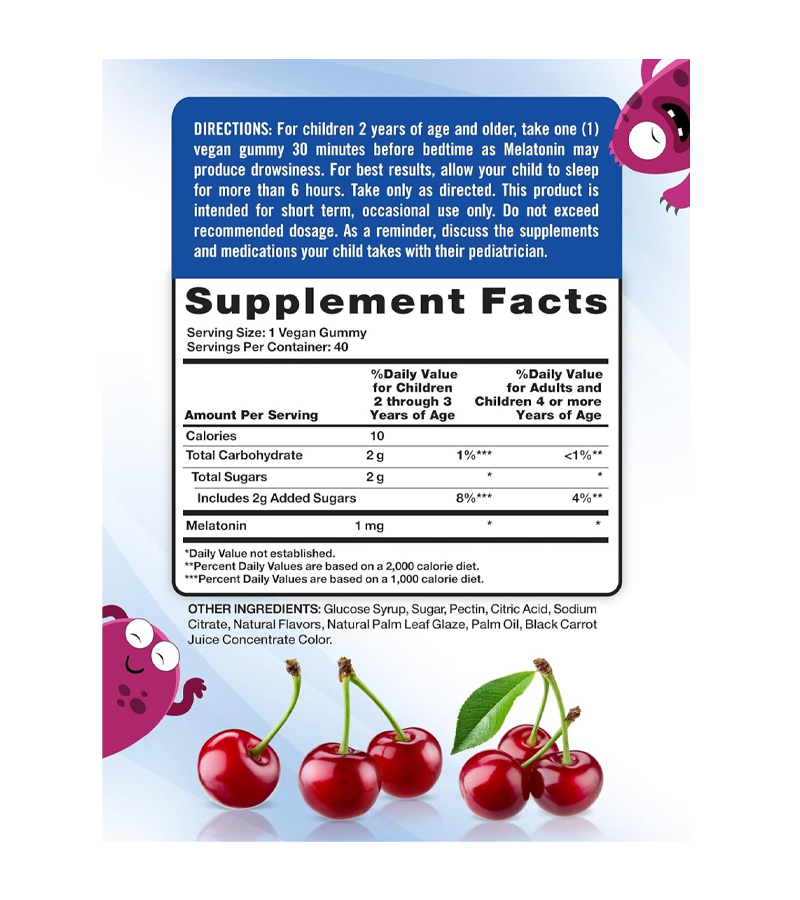 KIDS MELATONIN 1 MG LOW DOSE - 40 Vegan Gummies