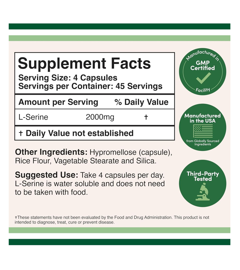 L-Serine 2,000mg per serving - 180 Capsules