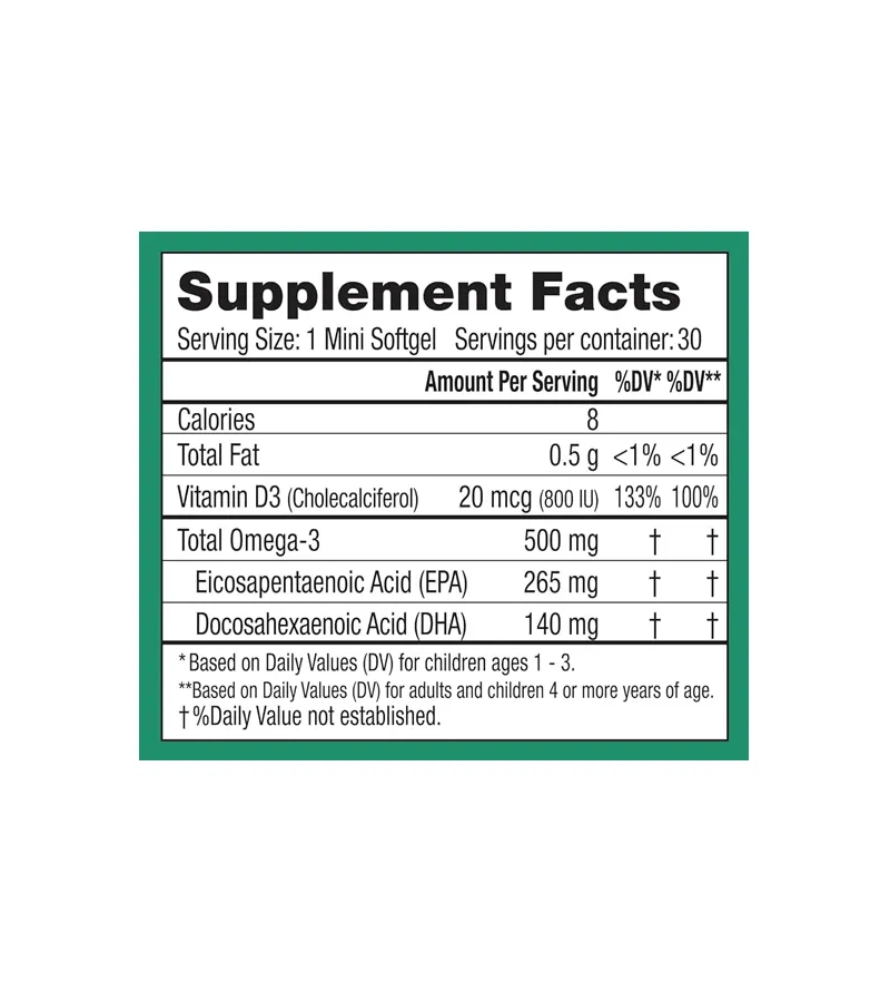 Learn +D - Vitamin D3, Omega 3 - 30 Mini Softgels