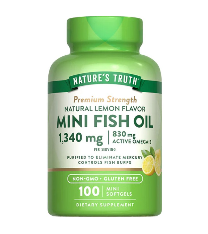 Lemon Flavor Mini Fish Oil 1,340 mg ,830 mg Omega-3 - 100 Mini Softgels