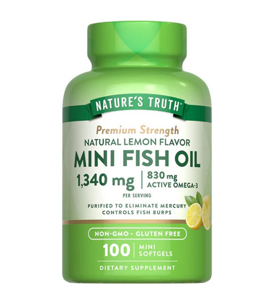 Lemon Flavor Mini Fish Oil 1,340 mg ,830 mg Omega-3 - 100 Mini Softgels