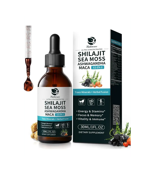 Lukaree Shilajit Liquid Drops with Sea Moss, Ashwagandha, Maca, Fulvic Acid, Trace Minerals -30 ml
