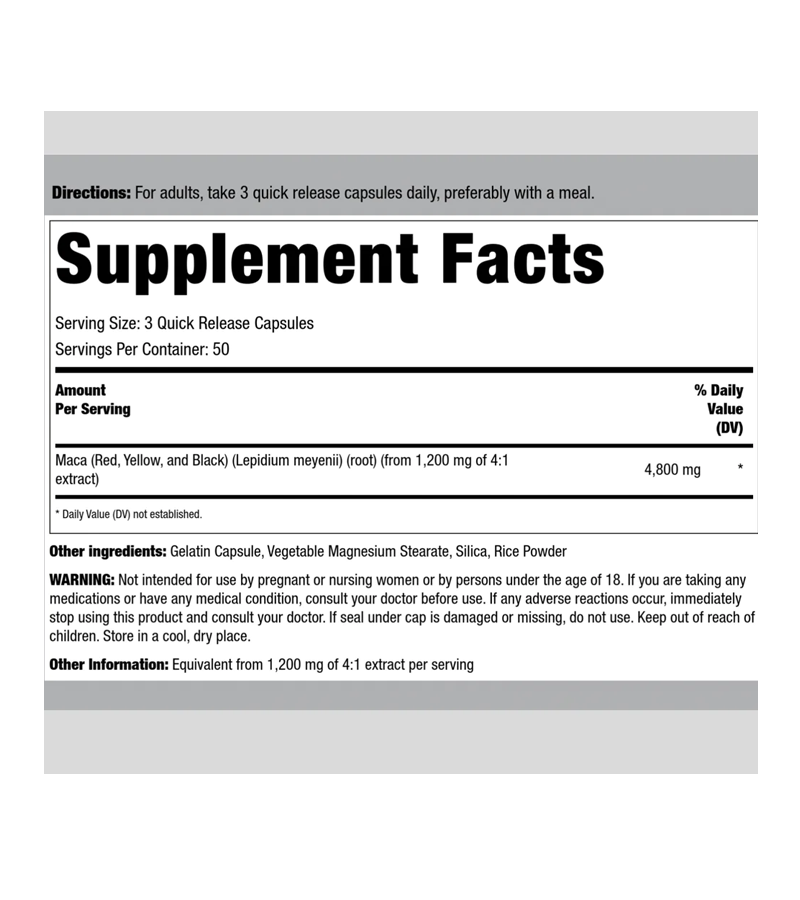 Maca Red Yellow Black 4800 mg - 150 Quick Release Capsules