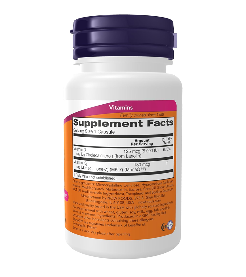 Mega D3 & K2 MK-7, 5000 IU - 180 mcg, 60 Veg Capsules