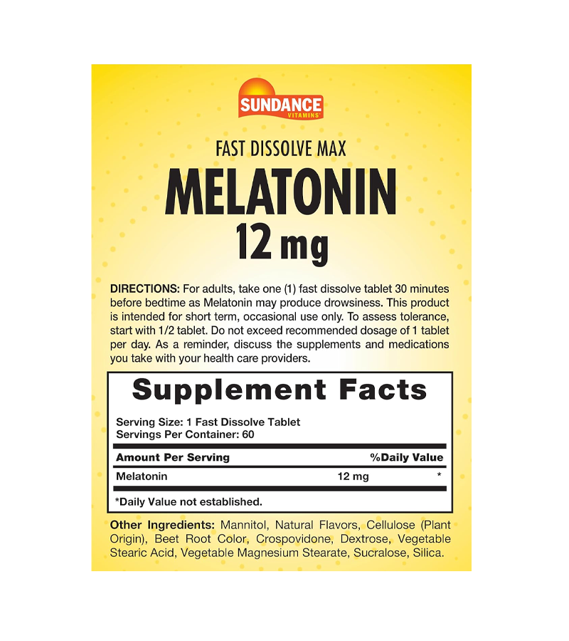 Melatonin 12mg - 60 Fast Dissolve Tablets Natural Berry Flavor