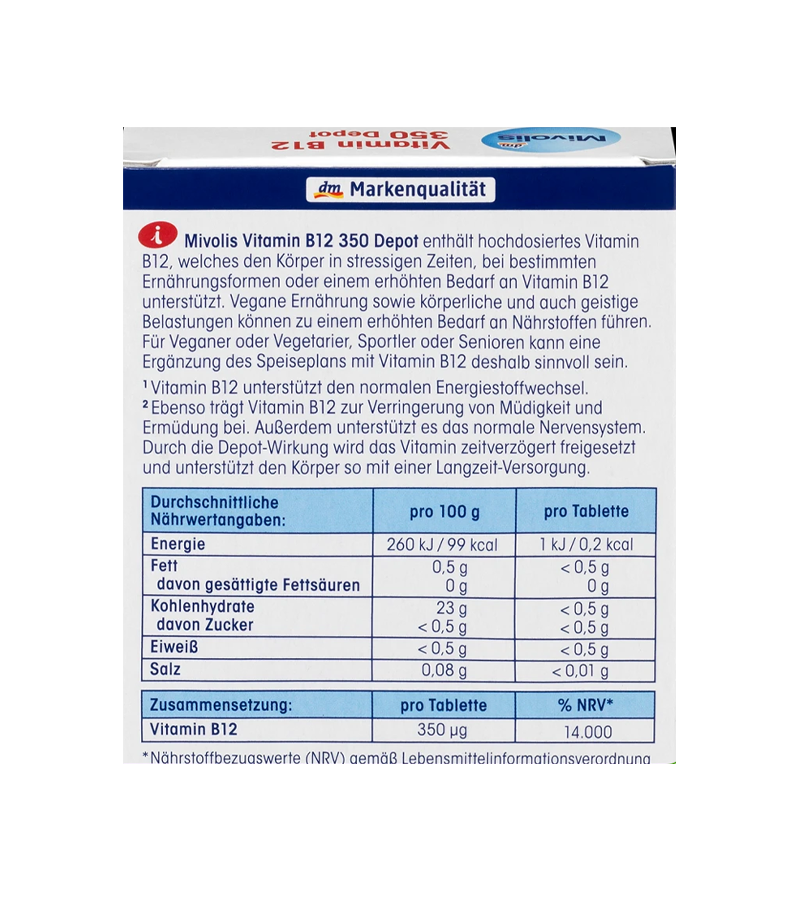 Mivolis Vitamin B12 350 Depot - 30 mini tablets