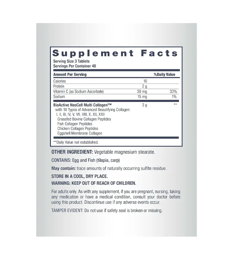 Multi Collagen,10 Types of Collagen - 120 Tablets