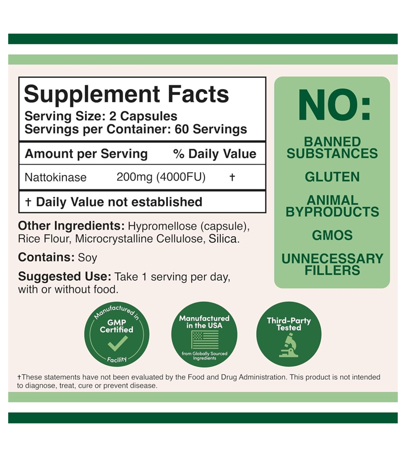 Nattokinase 4,000 FU (200 mg) Cardiovascular and Circulatory Support - 120 Capsules