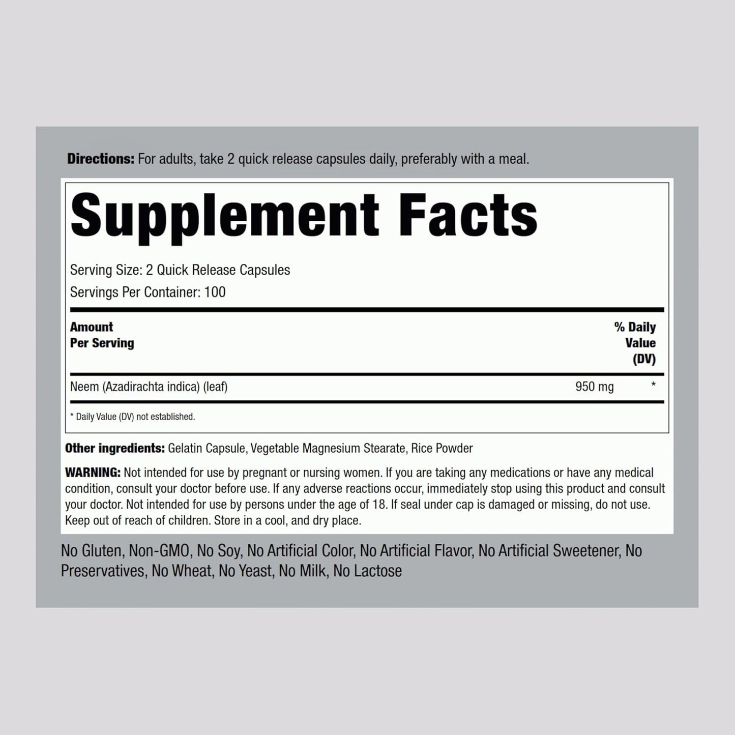 Neem Leaf 950mg - 200 Capsules
