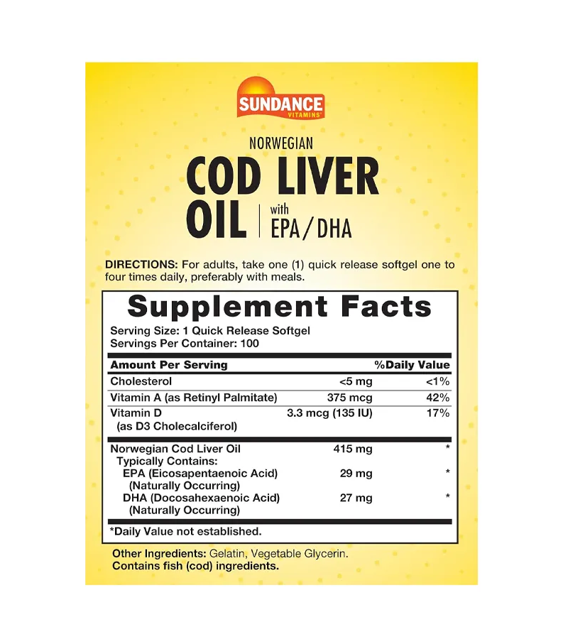 Norwegian Cod Liver Oil with EPA, DHA - 100 Softgels