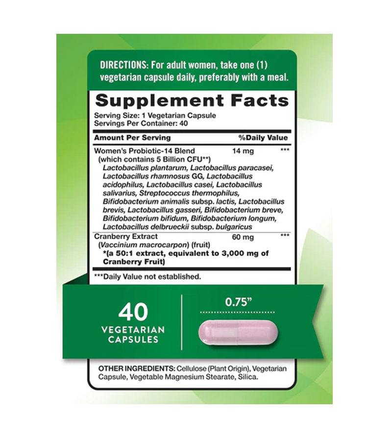 PROBIOTICS FOR WOMEN WITH CRANBERRY 5 BILLION - 40 Capsules