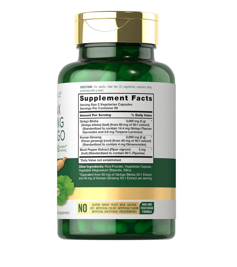 Panax Ginseng & Ginkgo 5000mg - 120 Vegetarian Capsules