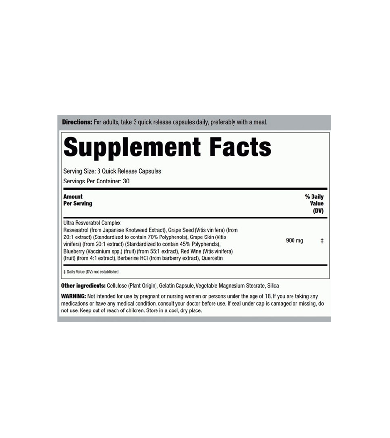 Resveratrol Berberine Grape Seed Quercetin Extract - 90 Capsules