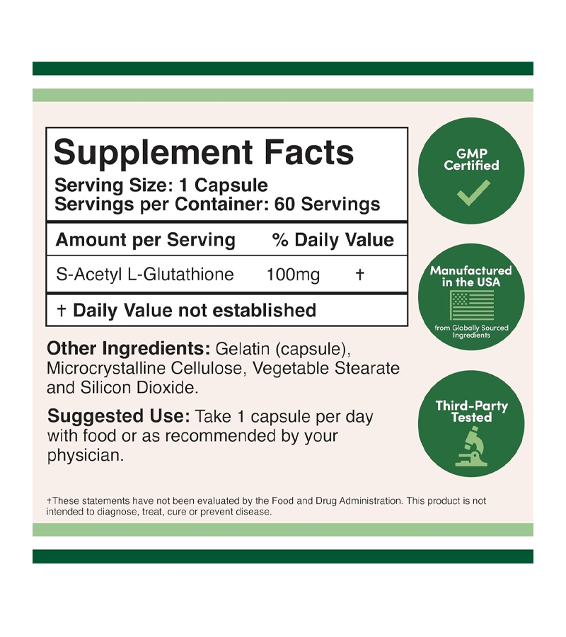 S-Acetyl L-Glutathione 100mg - 60 Capsules