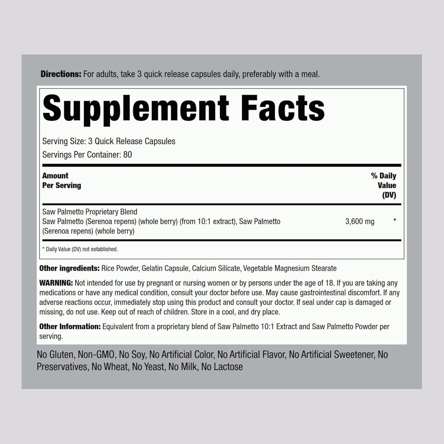 Saw Palmetto Extract 3600mg - 240 Capsules
