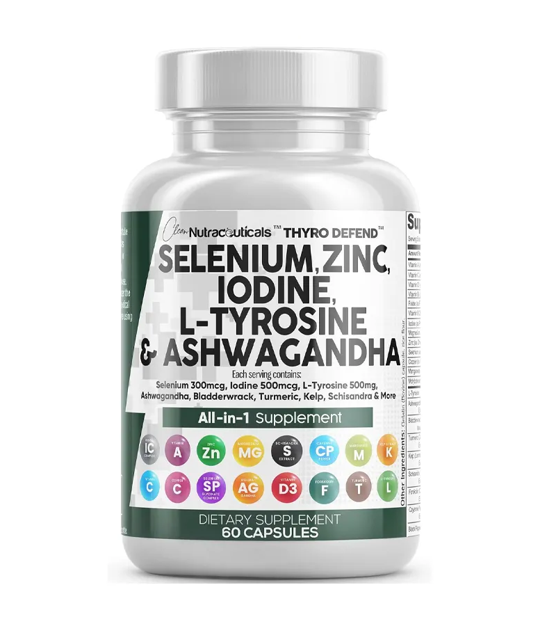 Selenium 300mcg Iodine 500mcg Thyroid Support for Women & Men - 60 Capsules