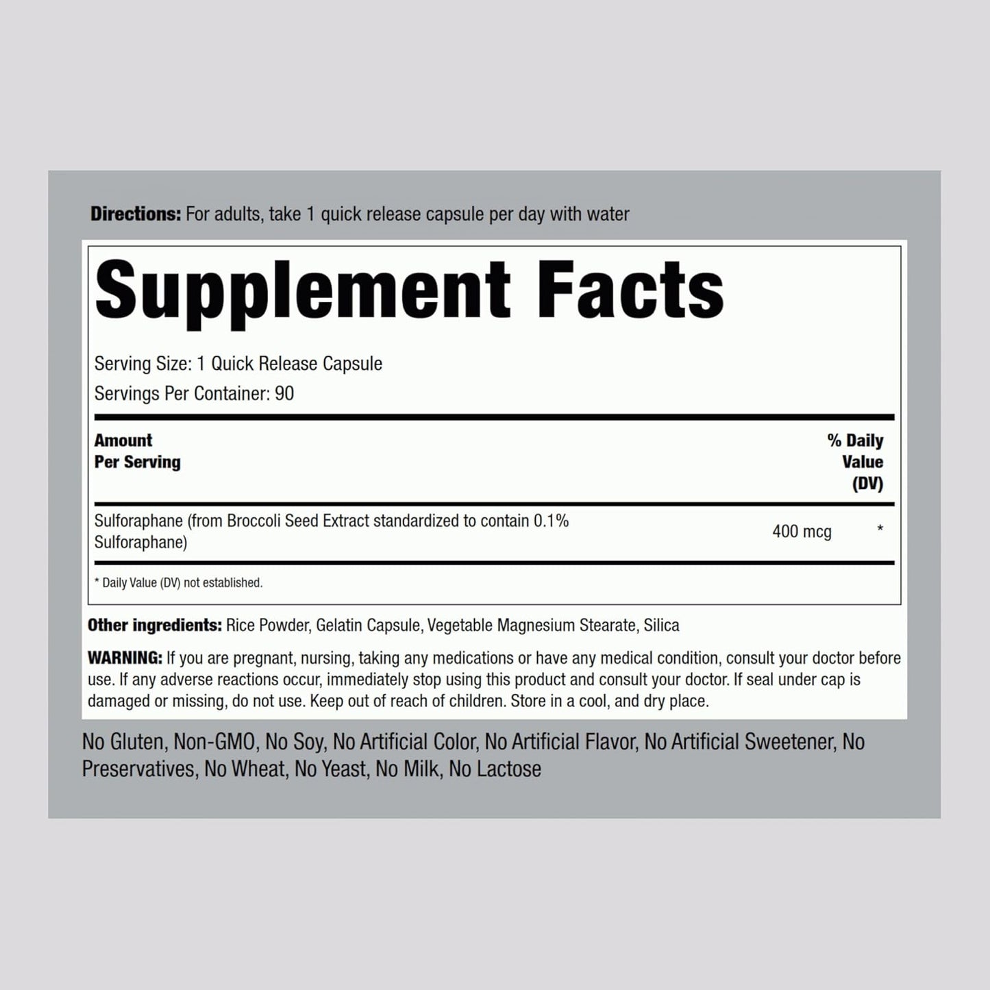 Sulforaphane, From Broccoli Seed Extract 400mcg - 90 Capsules
