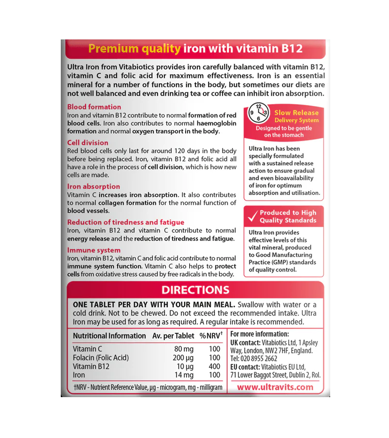 Ultra Iron with B12, Folic Acid & Vitamin C - 30 Tablets