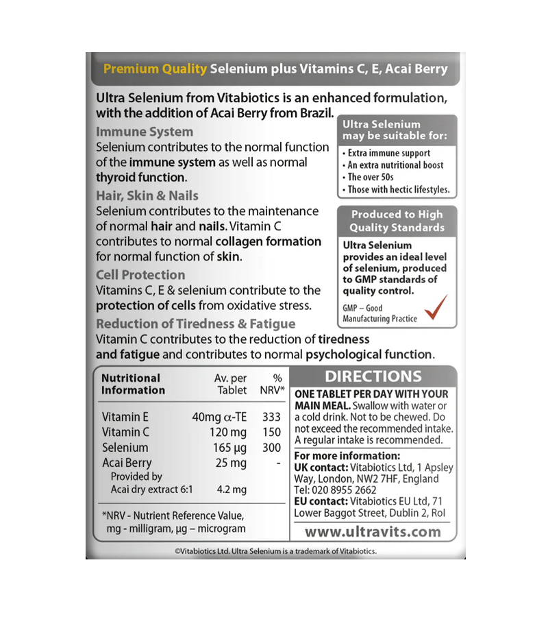 Ultra Selenium with Vitamins C,E & Acai Berry - 30 Tablets