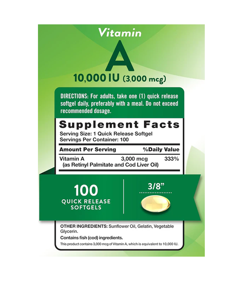 Vitamin A 10,000 IU (3,000 mcg) - 100 Quick Release Softgels