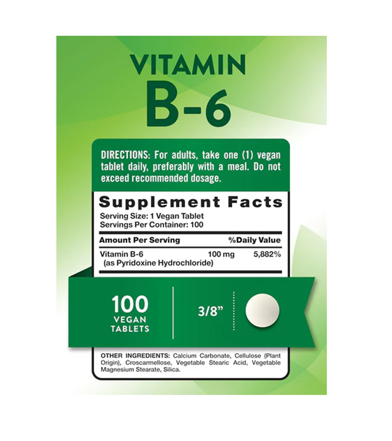 Vitamin B-6 100 mg - 100 Tablets
