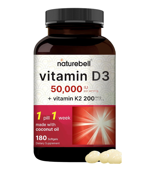 Vitamin D3 50,000 IU + K2 200 mcg, 240 Softgels