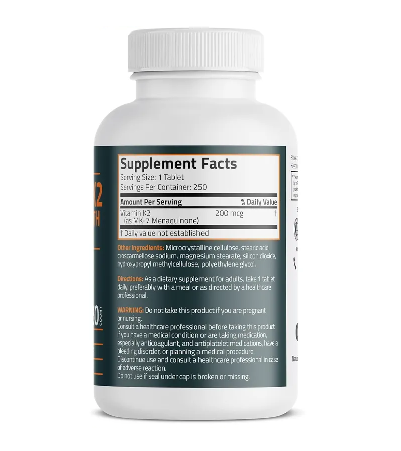 Vitamin K2 MK-7 200mcg - 250 Tablets
