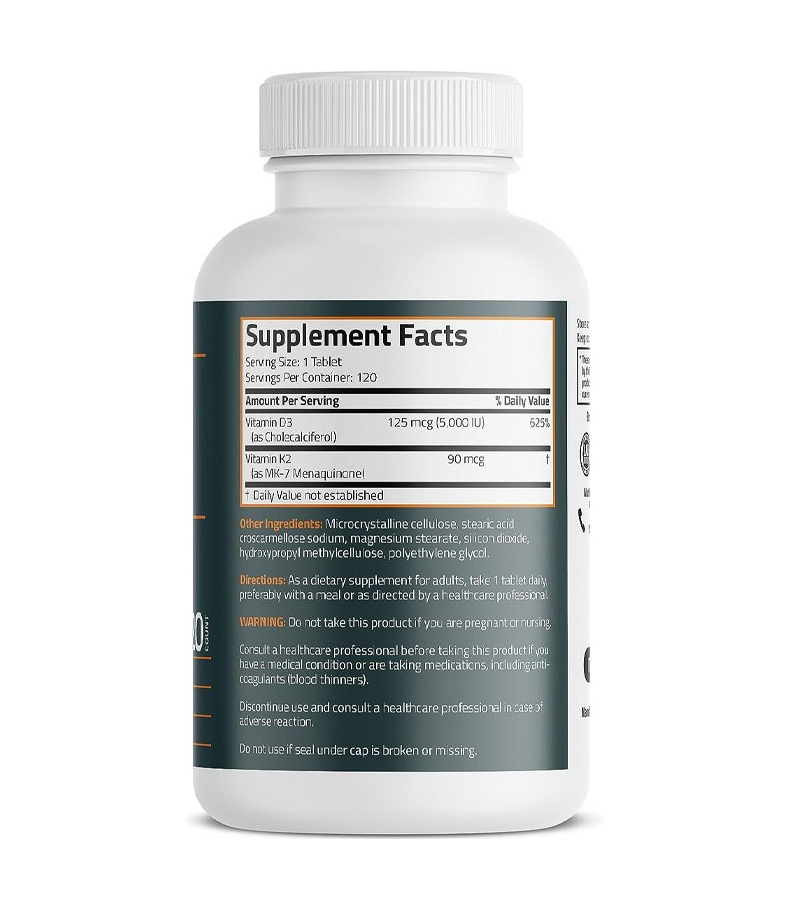 Vitamin K2 mk7 + D3 5000 IU - 120 Tablets