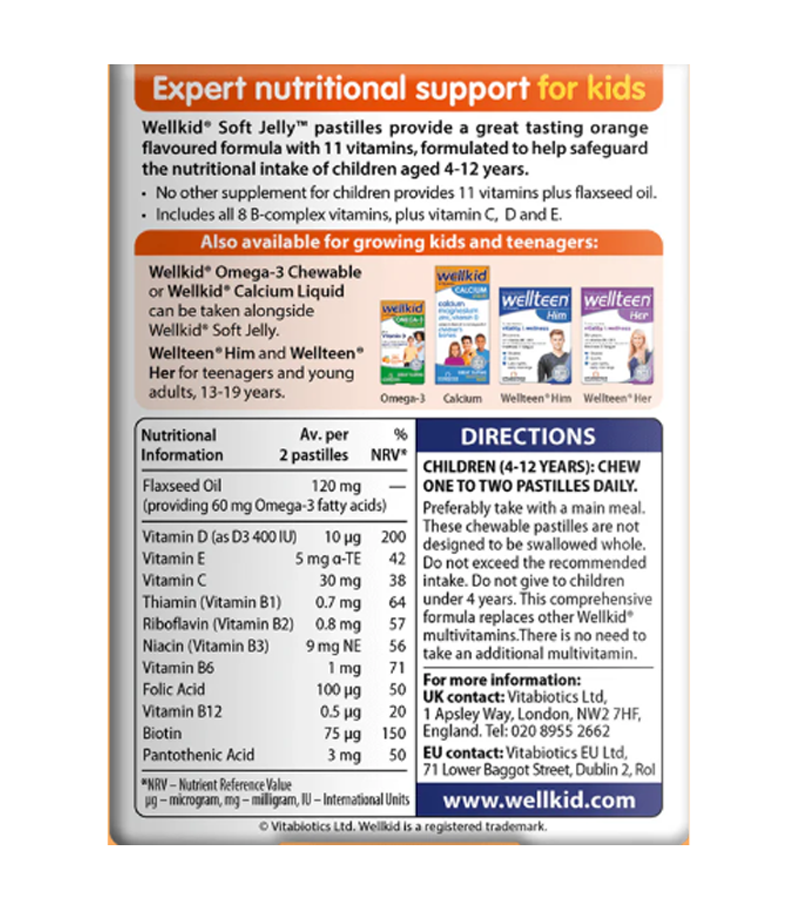 Wellkid Pastilles - 30 Soft Jelly Orange Flavour