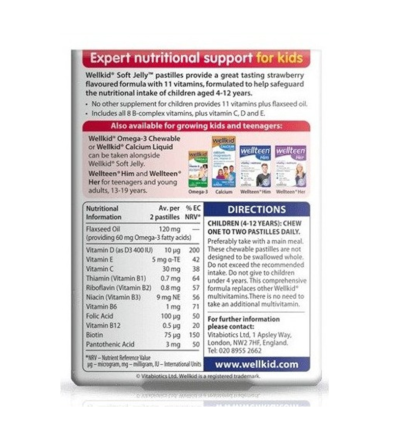 Wellkid Multivitamin Pastilles - 30 Soft Jelly Strawberry Flavour