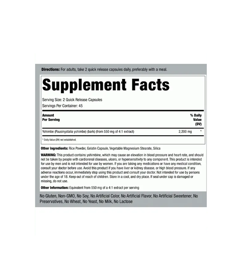 Yohimbe Max 2200 mg - 90 Capsules