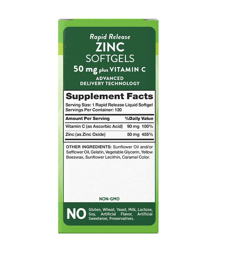 Zinc Softgels 50 mg plus Vitamin C - 120 Softgels