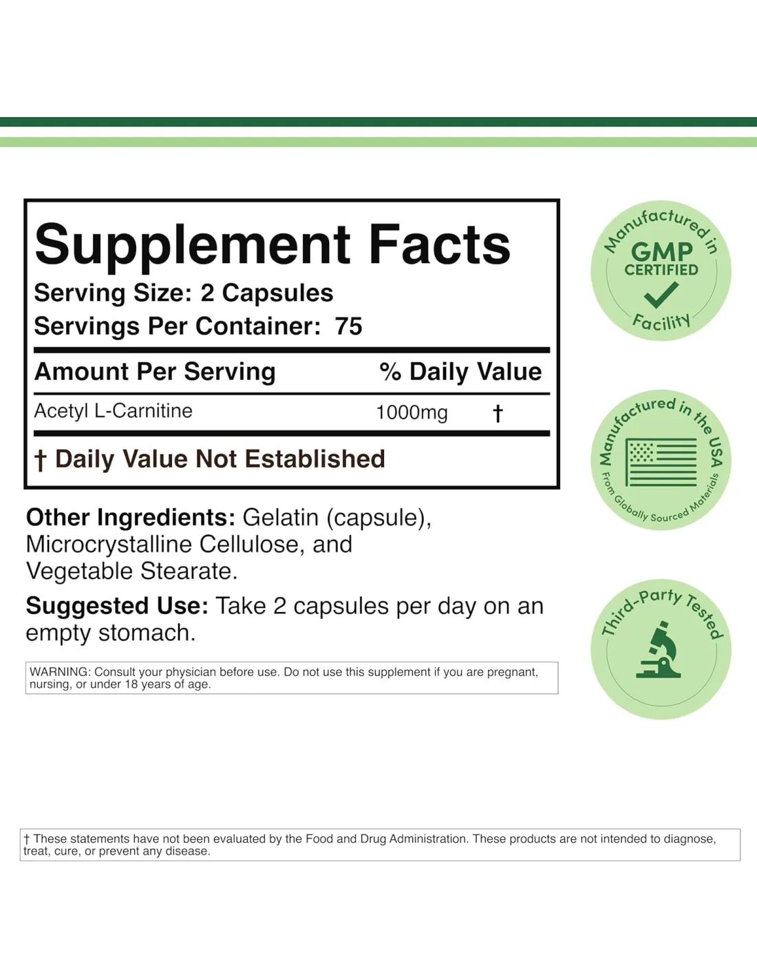 Acetyl L-Carnitine 1000mg - 150 Capsules